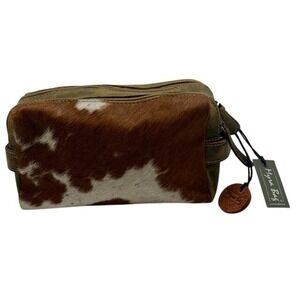 Myra Bag Men's Leather Cowhide Toiletry Bag Dopp Kit Brown White Rustic